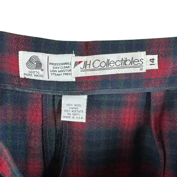 Vintage JH Collectibles Red Green Plaid Wool Midi Skirt Pleated Classic Size 14 - Image 4