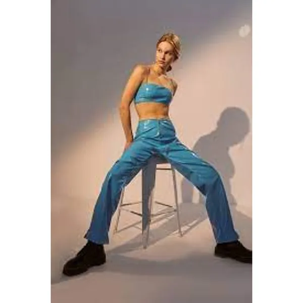 I. Am. Gia Isla Blue Zipper Pants Womens Size XS Rave Shiny Faux Leather - Image 11