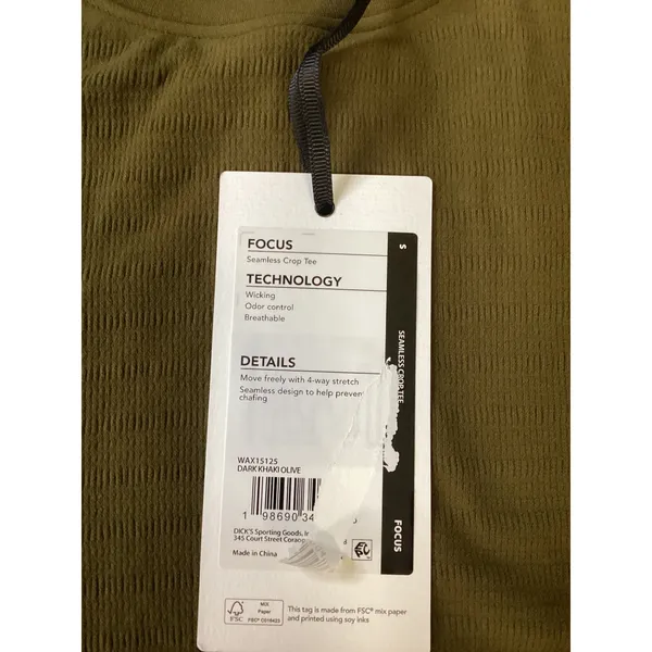 Calia Focus Seamless Crop Tee Womens Small Dark Khaki Olive‎ WAX15125 NWT - Image 4