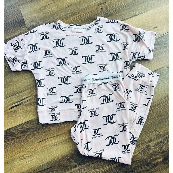 Juicy Couture Pink Sleepwear Loungewear Pajama Set Jogger‎ Logo Terrycloth Y2K M - Image 2