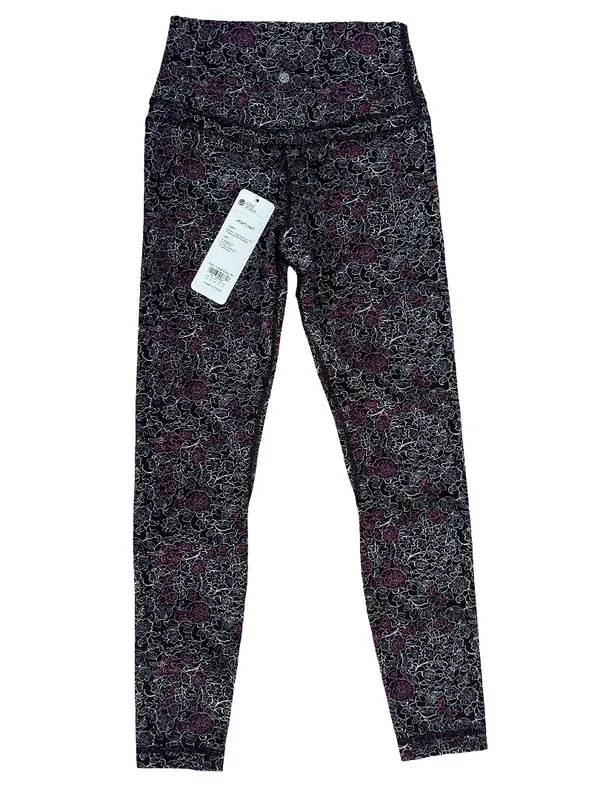 CRZ YOGA Women Black & Pink Floral-Outline High-Rise Leggings - Image 2