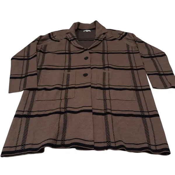 Z Supply Plaid Sweater Jacket Brown Black Button Front Shacket Cozy Medium EUC - Image 6