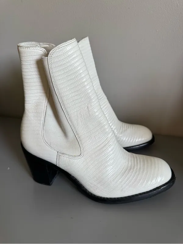 Women’s White Textured Chelsea Ankle Boots with Block Heel - Image 2