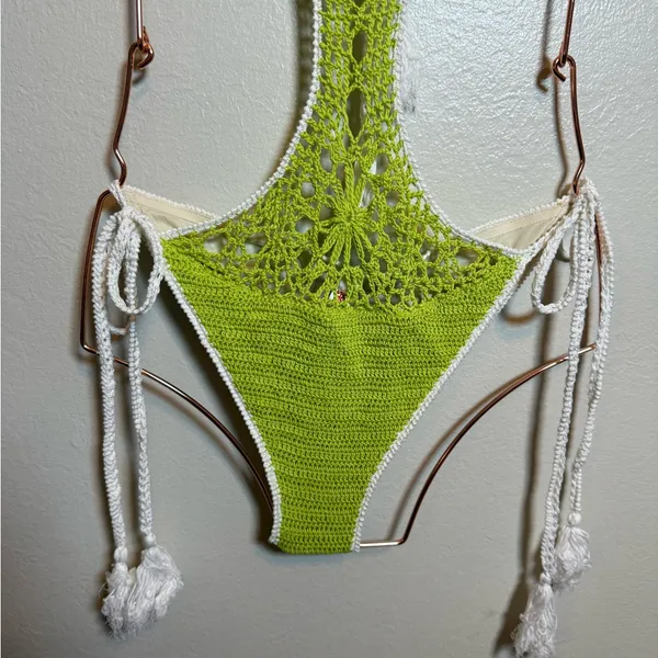 Solid & Striped The Marina Crochet One Piece In Kiwi Green‎ - Image 4