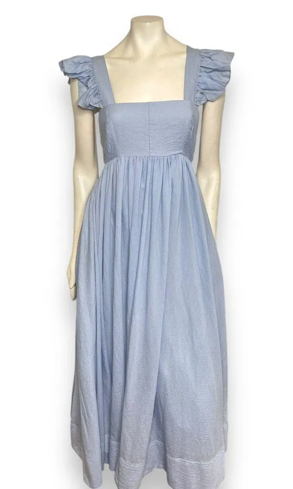 Mable Powder Blue Ruffle Flutter Sleeve Square Neck Tie Back Cut-Out Maxi Dress - Image 9
