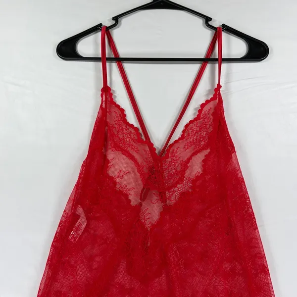 Auden Red Floral Lace Chemise Nightgown Sheer Adjustable Straps Medium NWT - Image 3