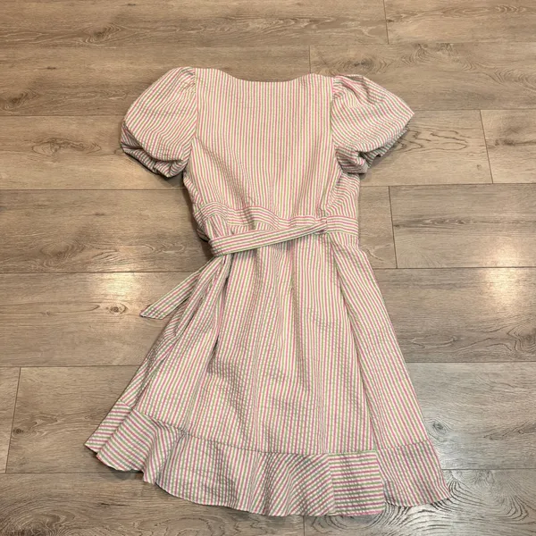 Draper James RSVP‎ Striped Puff Sleeve Wrap Dress Size Medium M Pink - Image 2