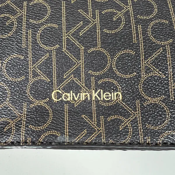 Calvin‎ Klein Signature Tote Shoulder Bag Brown CK Monogram Print Brown Leather - Image 3