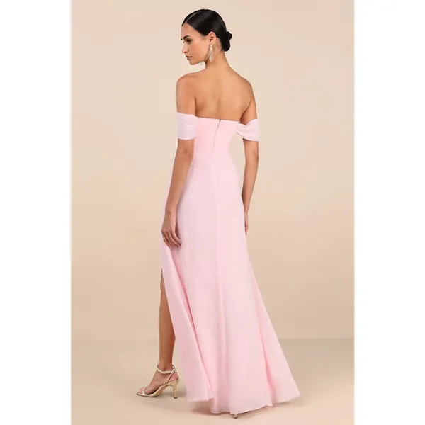 NWT Lulus Magical Magnetism Light Pink Off-the-Shoulder Maxi Dress Gala Size L - Image 3
