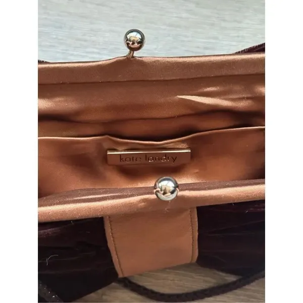 Kate Landry Burgundy Wine Velvet Bow Evening Bag - Image 3
