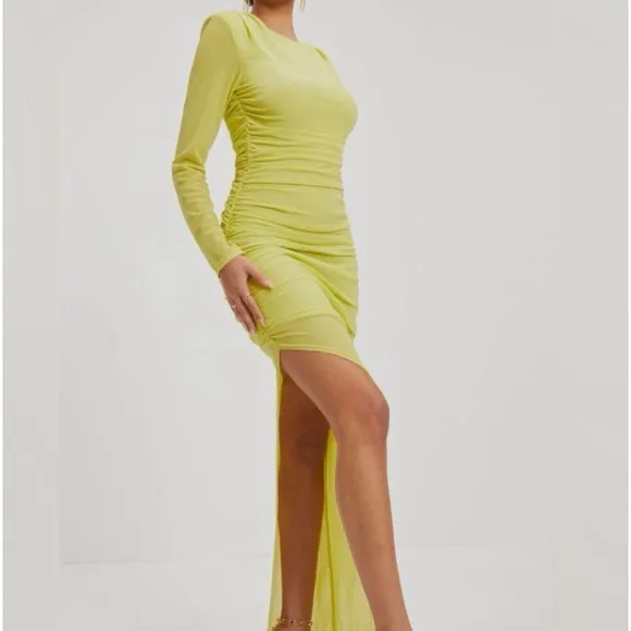 Vici Runched Lime Glitter Bodycon Maxi Long Sleeve Dress SMALL - Image 3