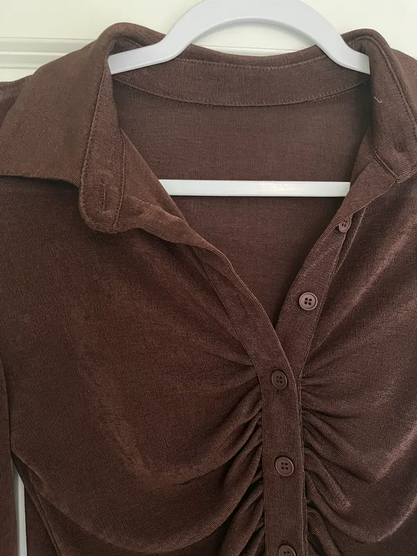 Brown Long Sleeve Button Top Size M - Image 2