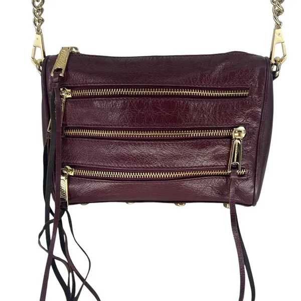 Rebecca Minkoff Mini 5 Zip Crossbody‎ Bag Burgundy Leather Chain - Image 4