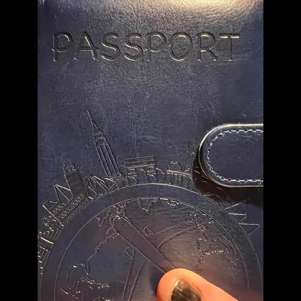 Stylish Navy Passport Holder with Embossed Design Blue - Image 3