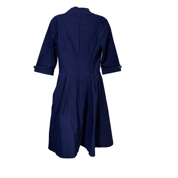 Miusol Womens Navy Blue V-Neck Pleated Fit‎ and Flare Midi Dress Size L NEW - Image 3