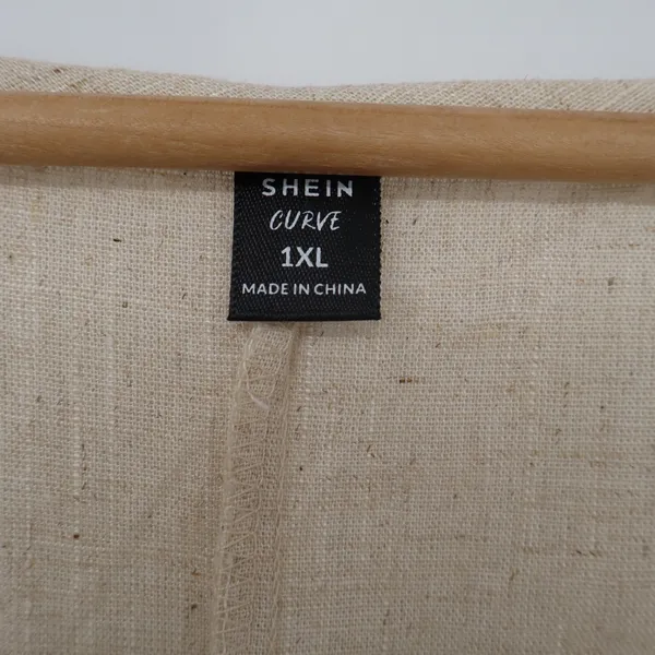 SHEIN 2 Piece Set Womens 1XL Linen Blend Beige Puff Sleeve Wide Leg Excellent - Image 2