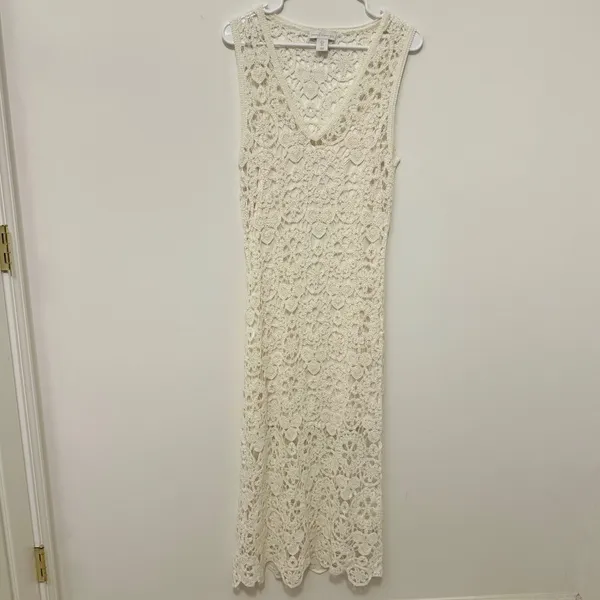 NEW REVOLVE House of Harlow 1960 Crochet Dress Size Large Knit Long Ivory beige - Image 2