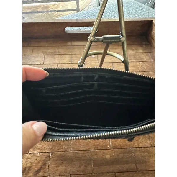 Coach Black Madison Leather Snakeskin Trim Wristlet Wallet Clutch Gold Logo Bag - Image 5