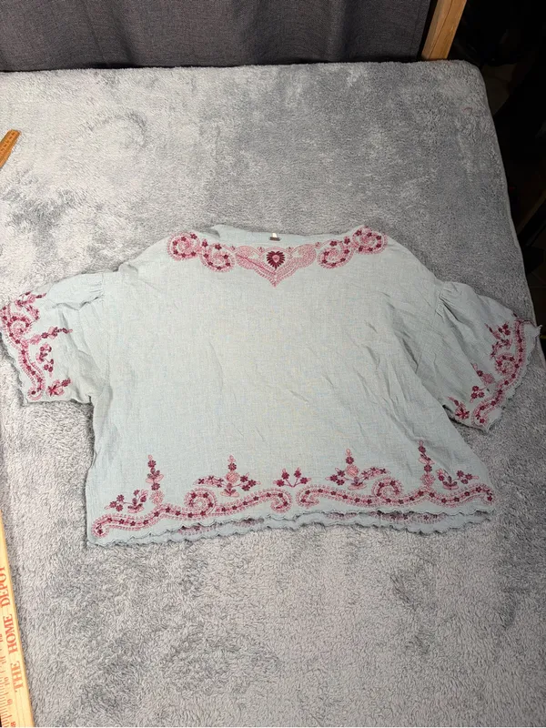 Free people Light Blue Embroidered Boho Top - Floral Accent large - Image 16