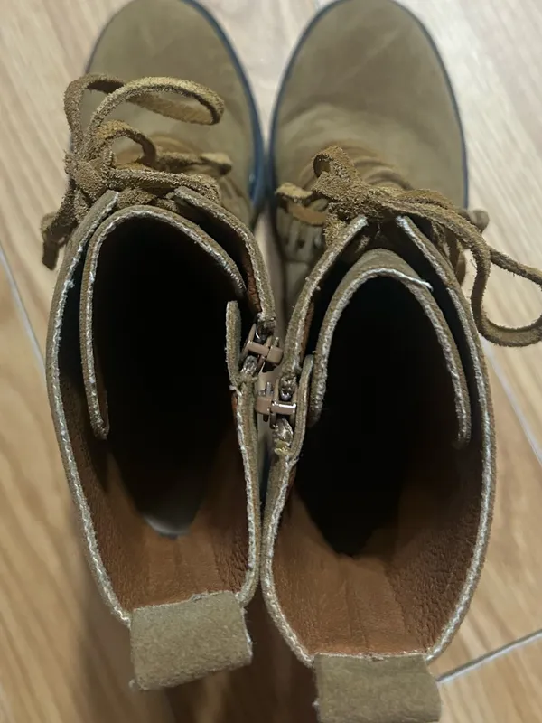 INA Mi.im Tan Suede Lace-Up Chunky Heel Ankle Boots - Image 6