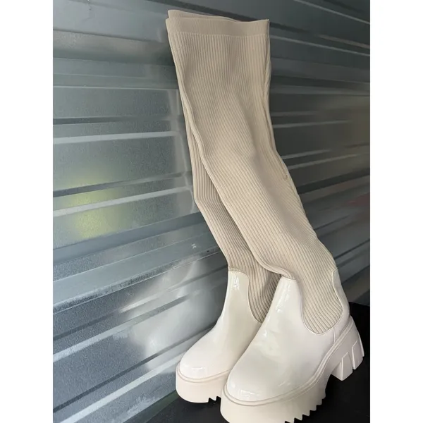 Fashion To Figure Knee High Oatmilk Sock Boots Chunky Sz 9W Platform‎ B-1 - Image 2