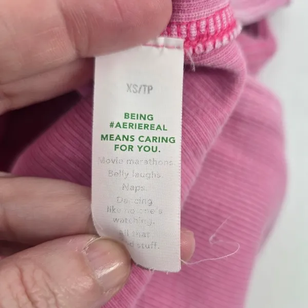 Aerie Hoodie Womens XS Henley Ribbed Corded Pink Long Sleeve Pullover‎ EUC - Image 5