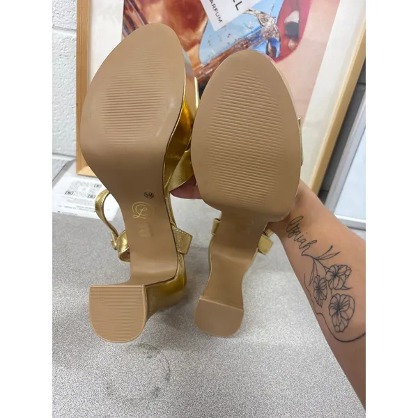 NIB Chinese Laundry Size 8.5 Theena Metallic Gold Platform Heeled Dressy Sandals - Image 6