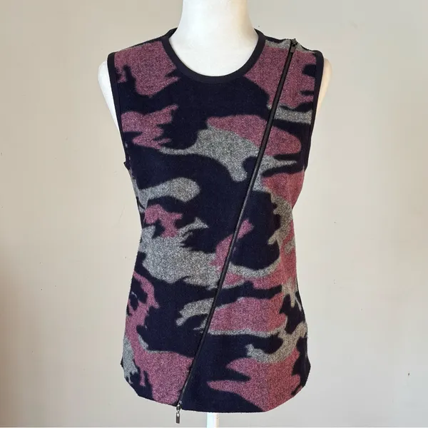 Paniz Wool Camouflage Asymmetrical Zip Vest Size Large - Image 4