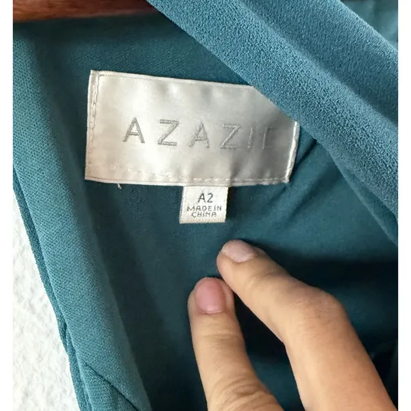 Azazie A2 Teal Mermaid Bridesmaid Dress Floor Length Slit Mesh Formal Gown - Image 10