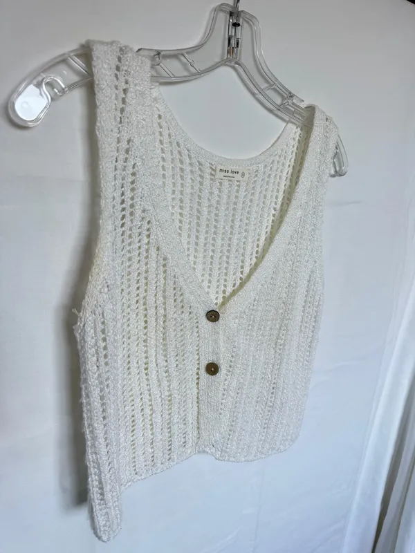 Miss Love White cream crochet vest with button front - Image 2
