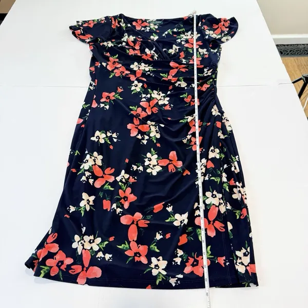 Ralph Lauren Blue Coral Floral Flutter Sleeve Stretch Sheath Dress Size 14 - Image 9