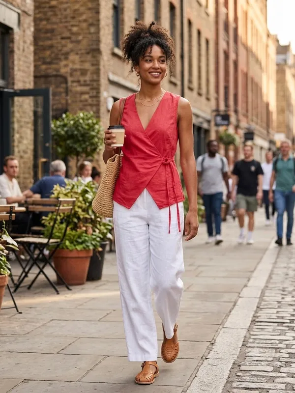 Petal & Pup Vanni Wrap Front Asymmetrical Vibrant Red Linen Top Smal - Image 2