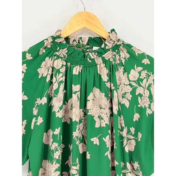 Sienna Sky Floral Blouse Womens Large Green Smocked High‎ Neck Puff Sleeve Top - Image 5