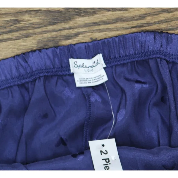NEW Splendid Womens Satin Heart Pajama Sleep Shorts RLD0392 Navy Blue L - Image 4