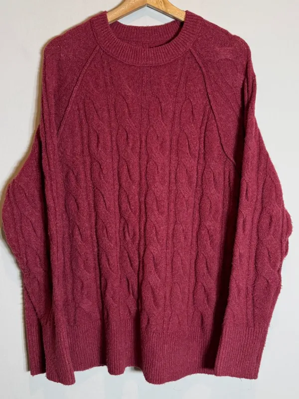 Aerie unREAL Cable Knit Sweater Pullover Women's Small Red Chunky Knit Soft Cozy - Image 4