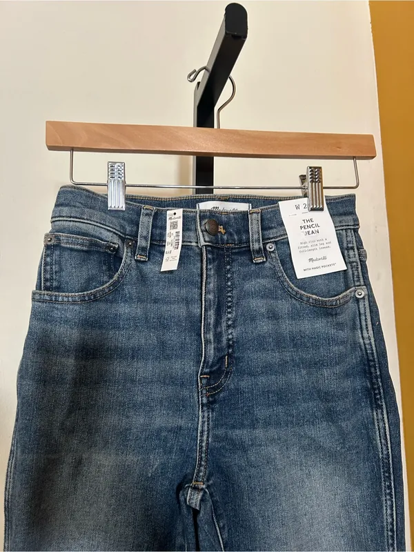 Madewell The‎ Pencil Jean Super Stretch Denim High Rise Concho Wash NWT Size 24 - Image 4
