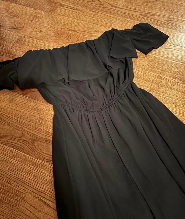 Boutique Off-Shoulder Black Maxi Dress/Romper with Ruffle Neckline - Image 3