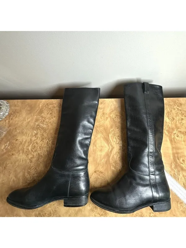 Saks 5th Avenue Black Leather Riding Boots Size 6.5B Made Italy Fenton Last - Image 3