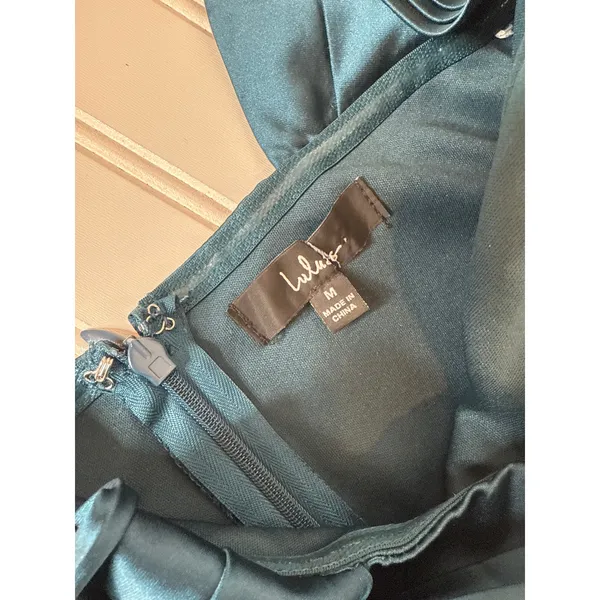 Lulus Stunning Arrival Dark Teal Satin Off-The-Shoulder Dress Bridesmaid Medium - Image 6
