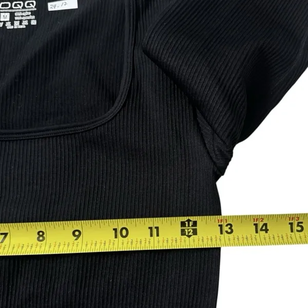 OQQ Women Black Ribbed Long Sleeve Jumpsuit Square Neck Thumbhole Medium | 24-17 - Image 5