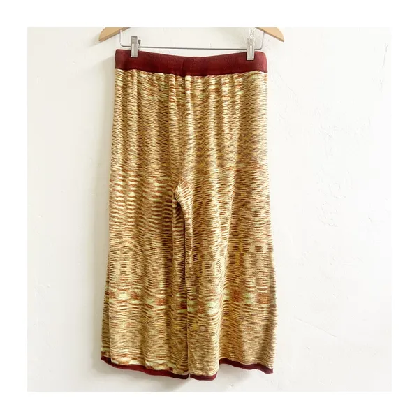 Urban Outfitters Cropped Pants Women L Mustard Spacedye Knit Wide Leg Drawstring - Image 2