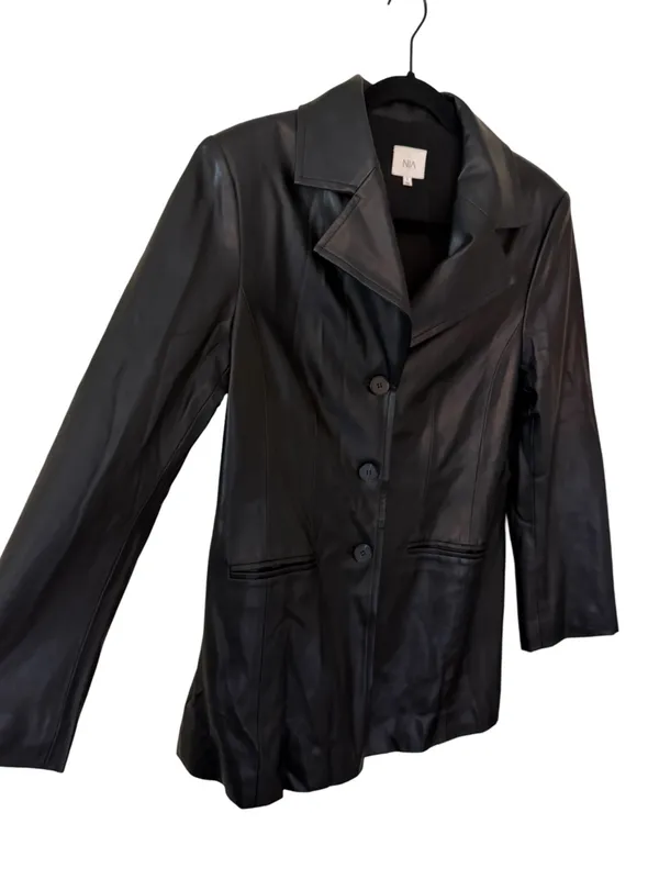NIA Faux Leather Blazer Jacket – Black Size S - Image 7