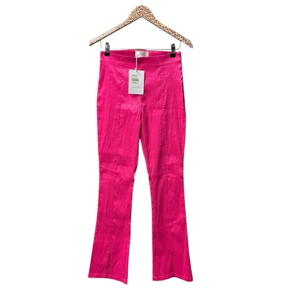Hosbjerg Elora High Waist Pink Flare Pants Slit Hems Hot Pink Medium M NWT NEW - Image 2