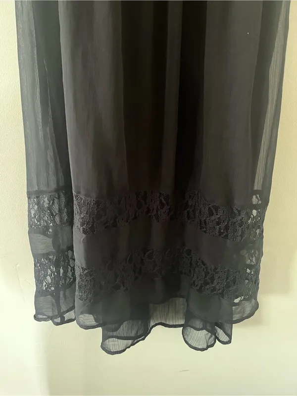 NWT Mudd Black Chiffon Lace Midi Dress Medium Romantic Y2K Evening Feminine - Image 3