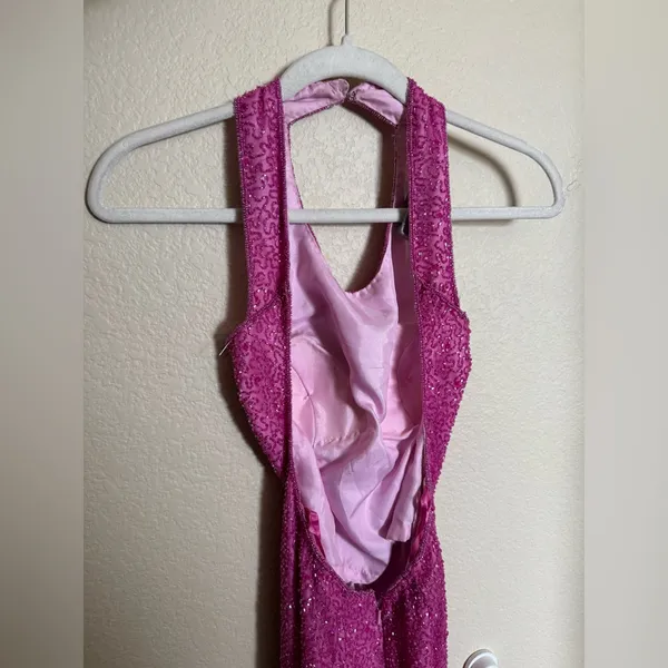 Vintage Y2K Scala Silk Beaded Formal Prom Gown Sz XS‎ in Pink Open Low Back - Image 2