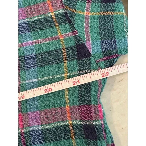 Anthropologie Pilcro Cropped Puff-Sleeve Soft Crinkle Green Plaid‎ Blouse Small - Image 13