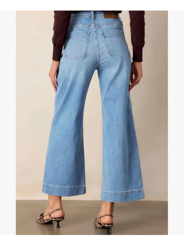 NEW High Waisted Cropped Wide Leg Jeans Stretchy Loose Denim Pants 4 - Image 4