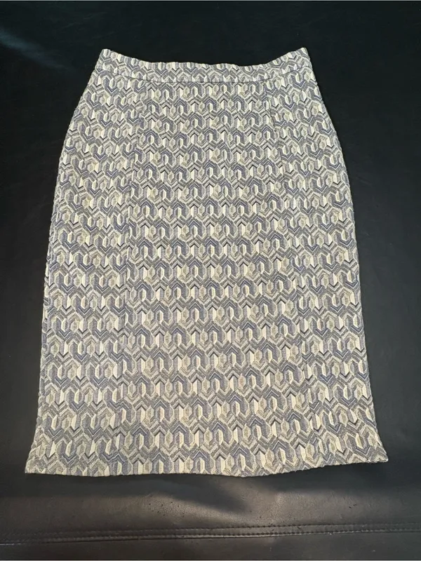 Maeve by Anthropologie Blue and Cream Geometric Knit Pencil Skirt Size Small - Image 2
