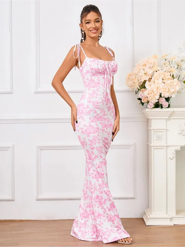 $69 NWOT Marthea Tie Shoulder Fishtail Hem Floral Print Maxi Dress - BFloral M - Image 4