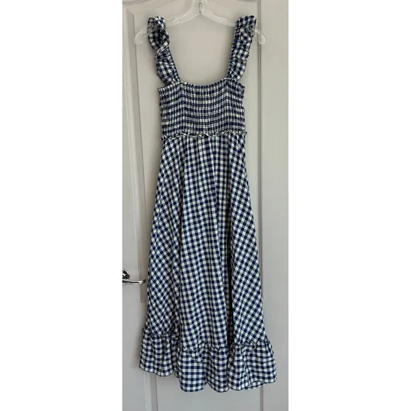 Max Studio London Blue Gingham‎ Smocked Cottagecore Midi Dress NWT M - Image 10